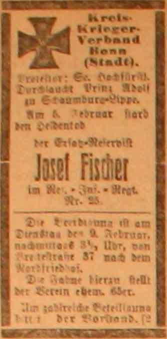 Anzeige im General-Anzeiger vom 9. Februar 1915