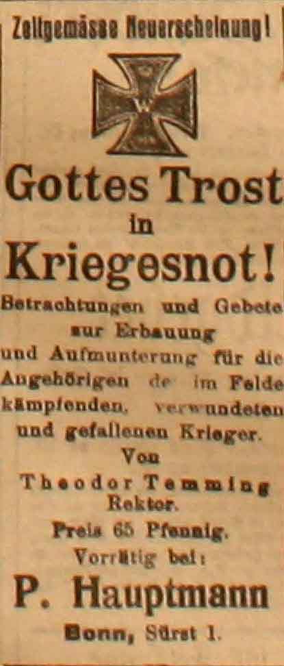 Anzeige in der Deutschen Reichs-Zeitung vom 11.2.1915