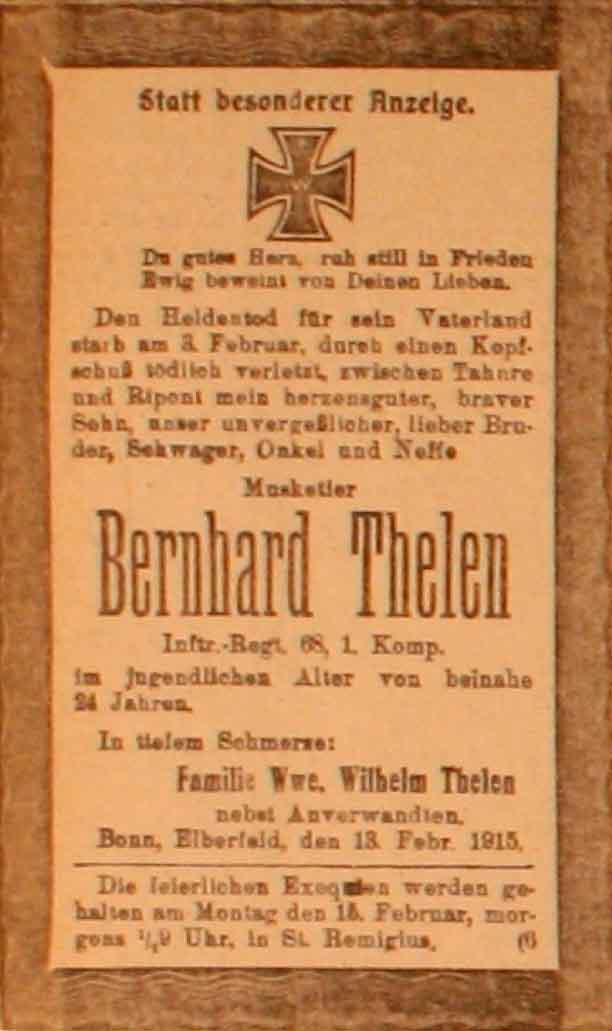 Anzeige im General-Anzeiger vom 13. Februar 1915