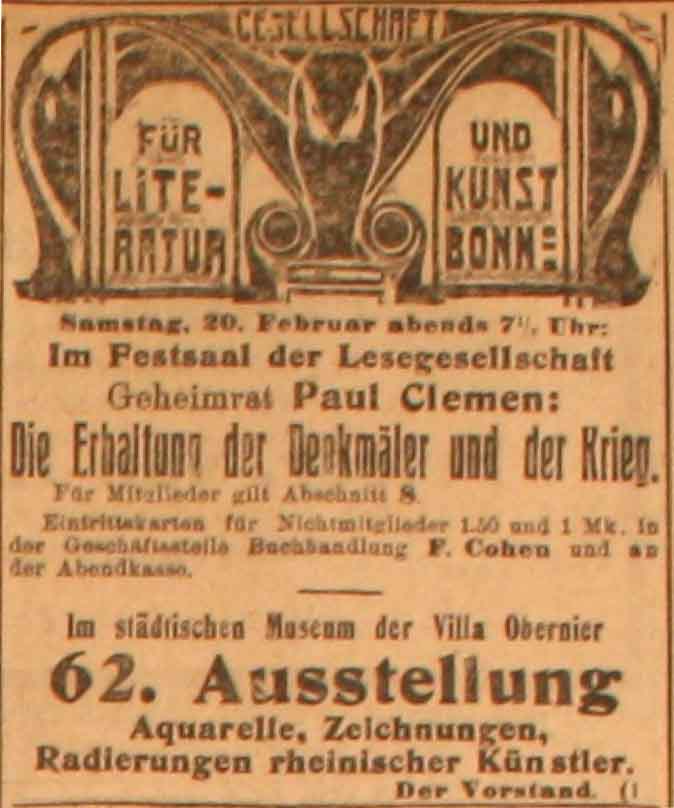 Anzeige im General-Anzeiger vom 15. Februar 1915