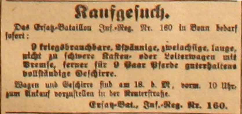 Anzeige in der Deutschen Reichs-Zeitung vom 17. Februar 1915