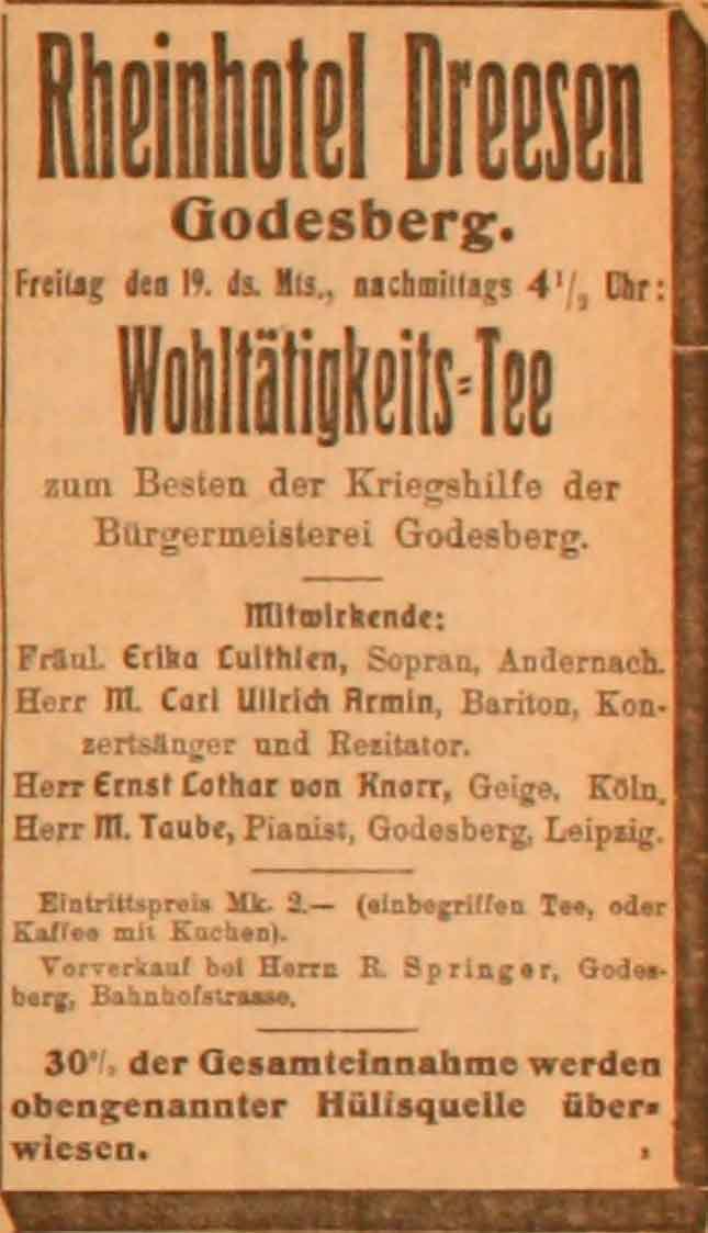 Anzeige im General-Anzeiger vom 17. Februar 1915