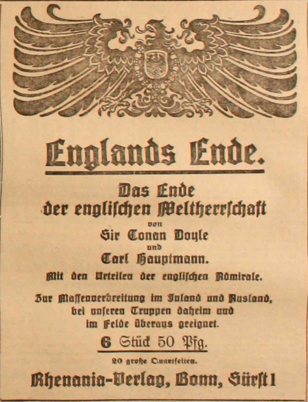 Anzeige in der Deutschen Reichs-Zeitung vom 22. Februar 1915