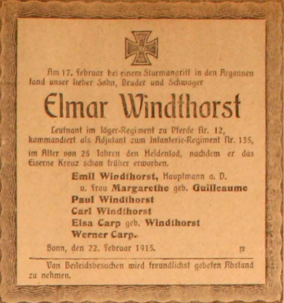 Anzeige im General-Anzeiger vom 23. Februar 1915
