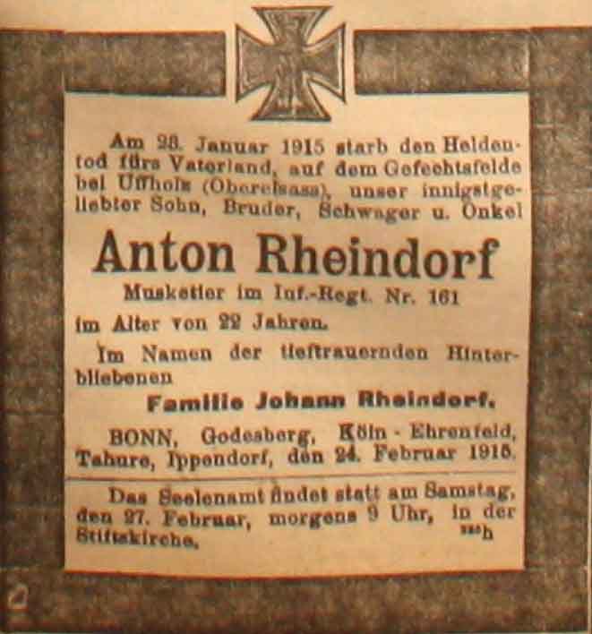 Anzeige in der Deutschen Reichs-Zeitung vom 25. Februar 1915