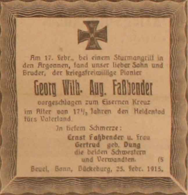 Anzeige im General-Anzeiger vom 26. Februar 1915