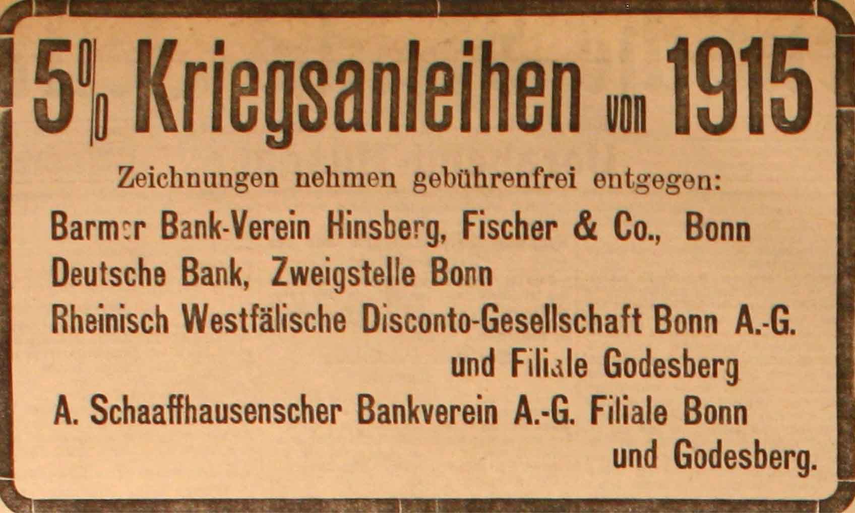 Anzeige in der Deutschen Reichs-Zeitung vom 27. Februar 1915