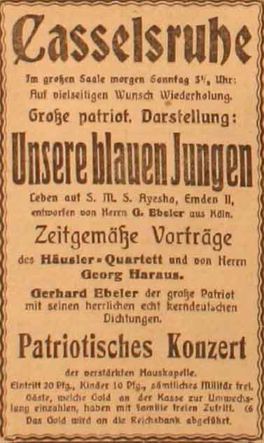 Anzeige im General-Anzeiger vom 27. Februar 1915