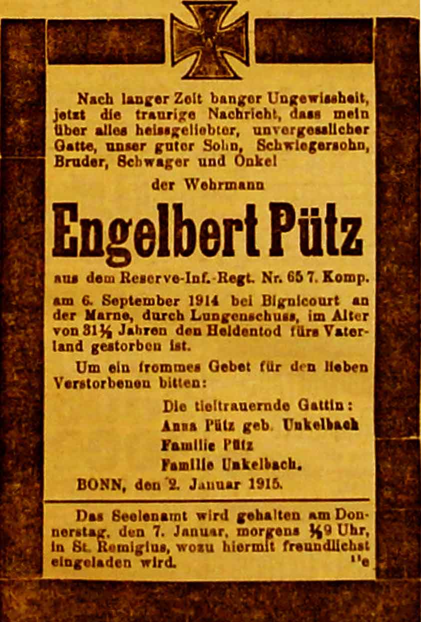 Anzeige in der Deutschen Reichs-Zeitung vom 2. Januar 1915
