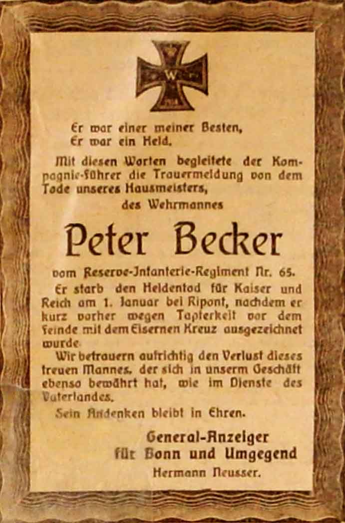 Anzeige im General-Anzeiger vom 7. Januar 1915