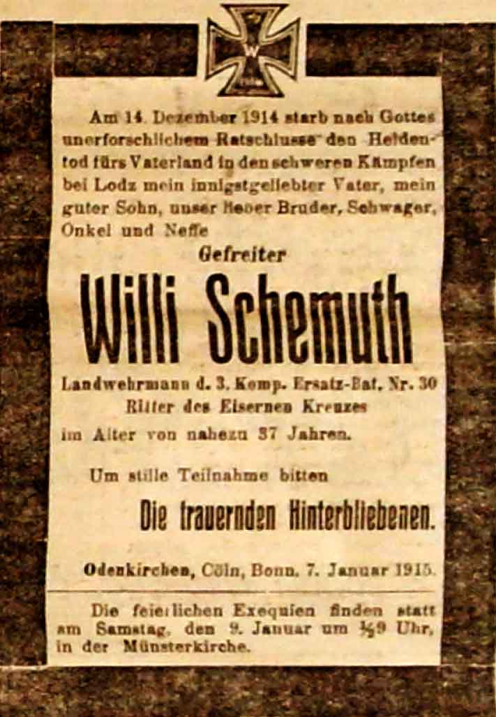 Anzeige in der Deutschen Reichs-Zeitung vom 8. Januar 1915