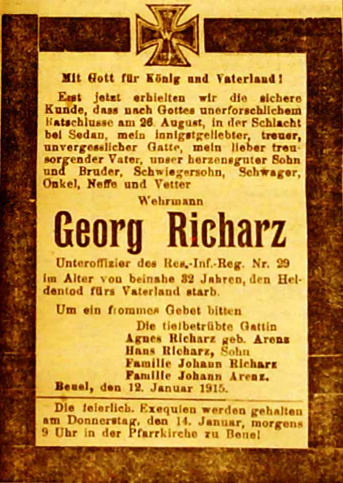 Anzeige in der Deutschen Reichs-Zeitung vom 12. Januar 1915