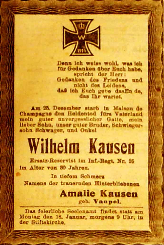 Anzeige im General-Anzeiger vom 12. Januar 1915