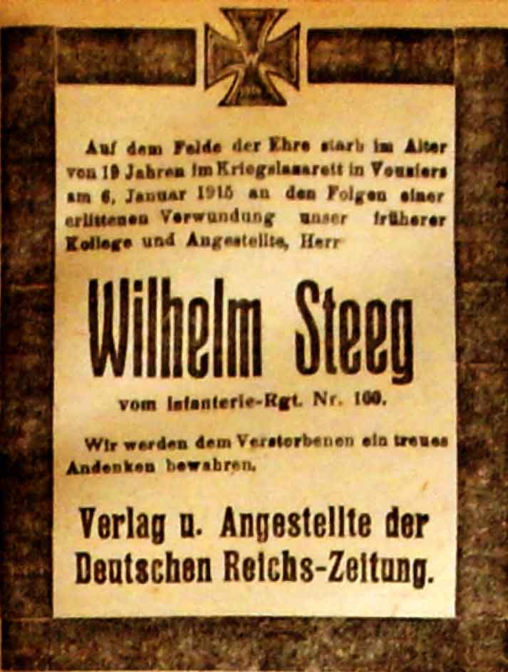 Anzeige in der Deutschen Reichs-Zeitung vom 13. Januar 1915