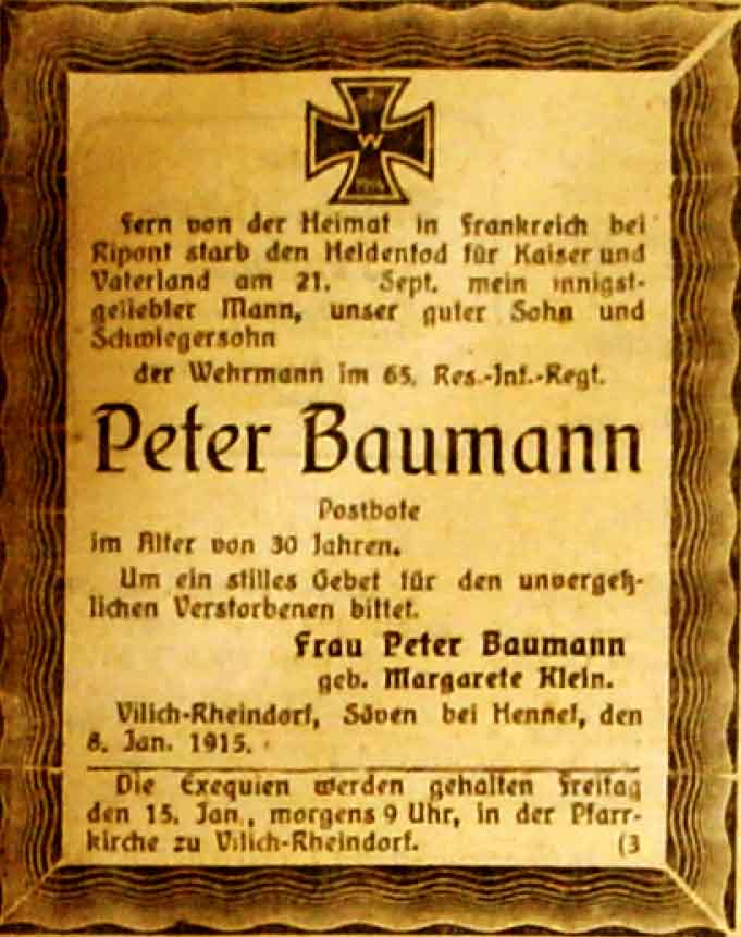 Anzeige im General-Anzeiger vom 13. Januar 1915
