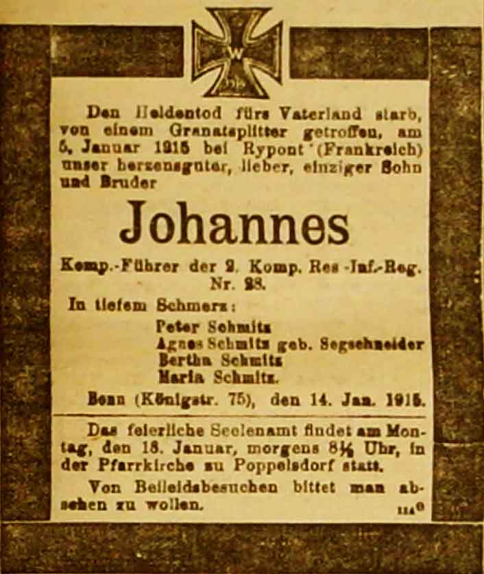 Anzeige in der Deutschen Reichs-Zeitung vom 14. Januar 1915