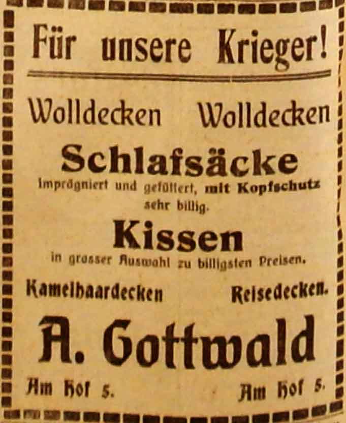 Anzeige im General-Anzeiger vom 15. Januar 1915