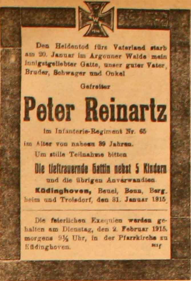 Anzeige in der Deutschen Reichs-Zeitung vom 31. Januar 1915