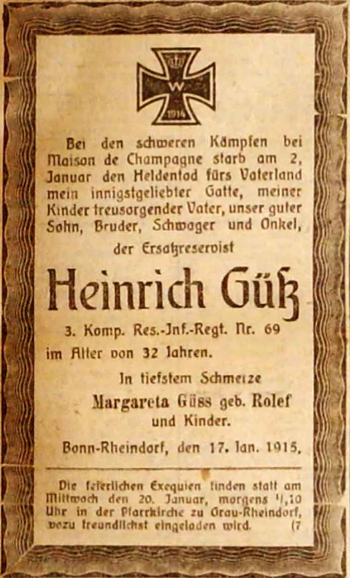 Anzeige im General-Anzeiger vom 17. Januar 1915