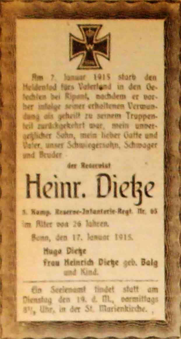 Anzeige im General-Anzeiger vom 17. Januar 1915