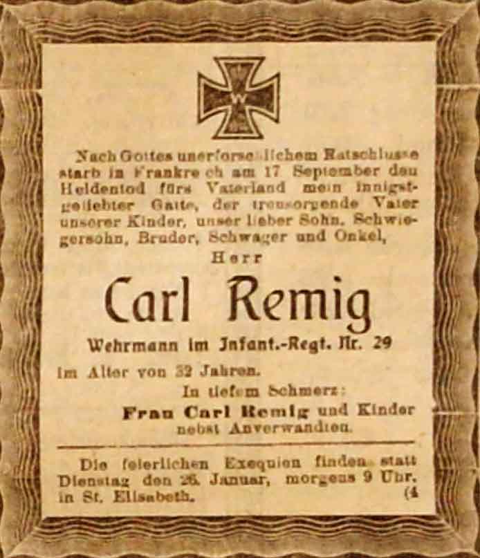 Anzeige im General-Anzeiger vom 21. Januar 1915