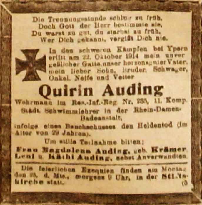 Anzeige im General-Anzeiger vom 22. Januar 1915