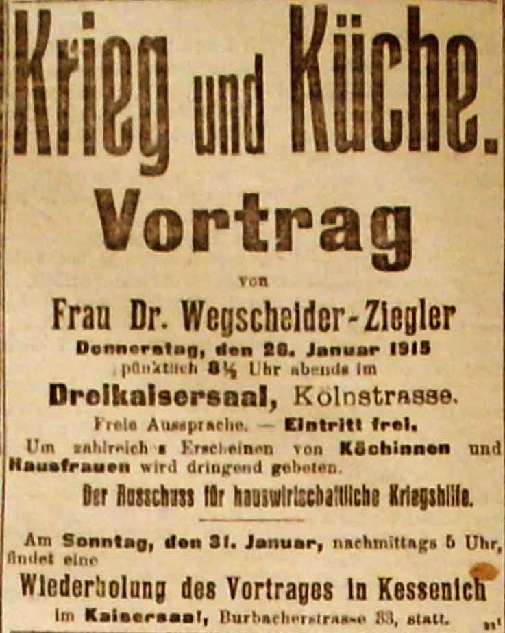 Anzeige in der Deutschen Reichs-Zeitung vom 23. Januar 1915
