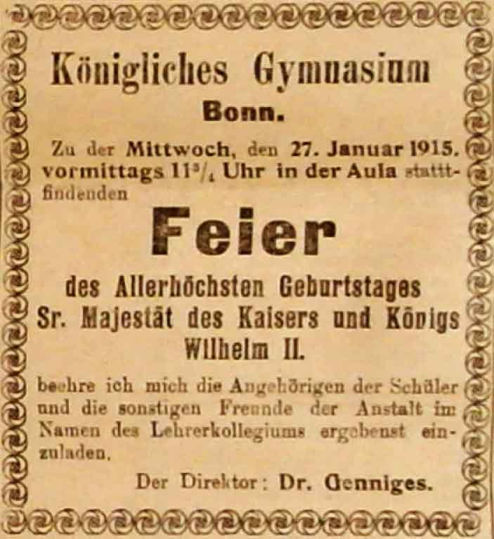 Anzeige in der Reichs-Zeitung vom 25. Januar 1915
