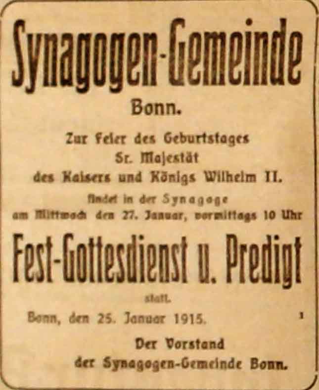 Anzeige im General-Anzeiger vom 25. Januar 1915