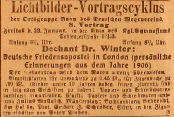 Anzeige im General-Anzeiger vom 29. Januar 1915