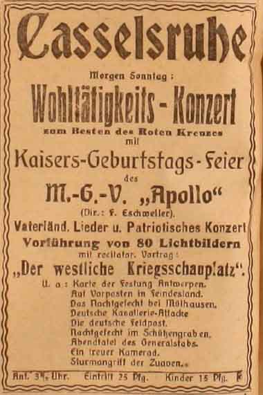Anzeige im General-Anzeiger vom 30. Januar 1915