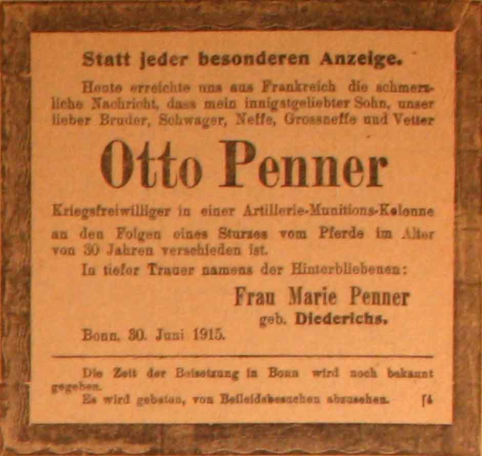 Anzeige im General-Anzeiger vom 1. Juli 1915