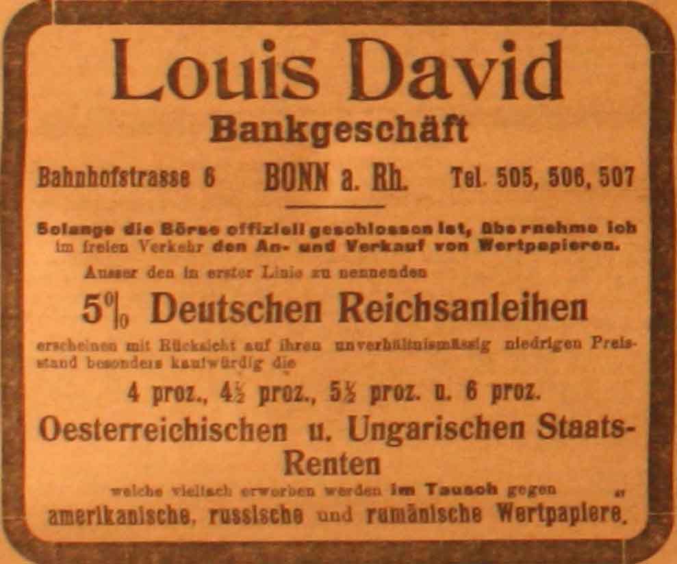 Anzeige in der Deutschen Reichs-Zeitung vom 4. Juli 1915
