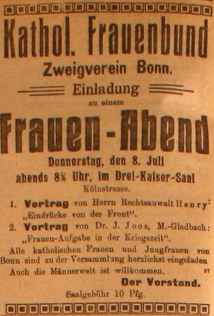 Anzeige in der Deutschen Reichs-Zeitung vom 5. Juli 1915