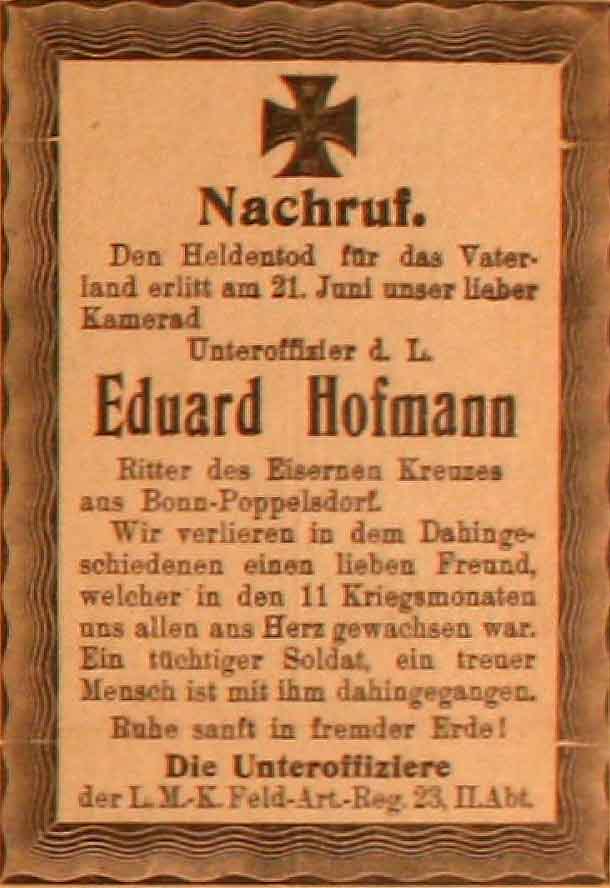 Anzeige im General-Anzeiger vom 7. Juli 1915