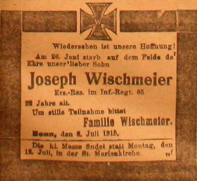 Anzeige in der Deutschen Reichs-Zeitung vom 9. Juli 1915
