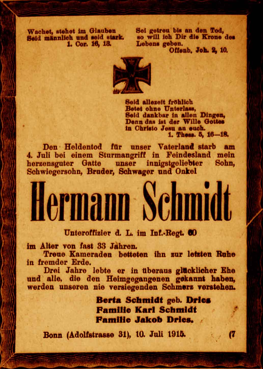 Anzeige im General-Anzeiger vom 11. Juli 1915