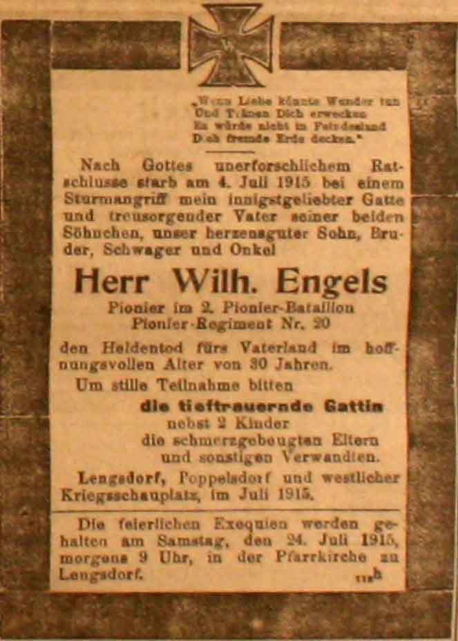 Anzeige in der Deutschen Reichs-Zeitung vom 18. Juli 1915