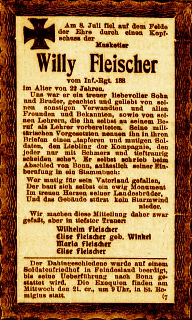 Anzeige im General-Anzeiger vom 18. Juli 1915