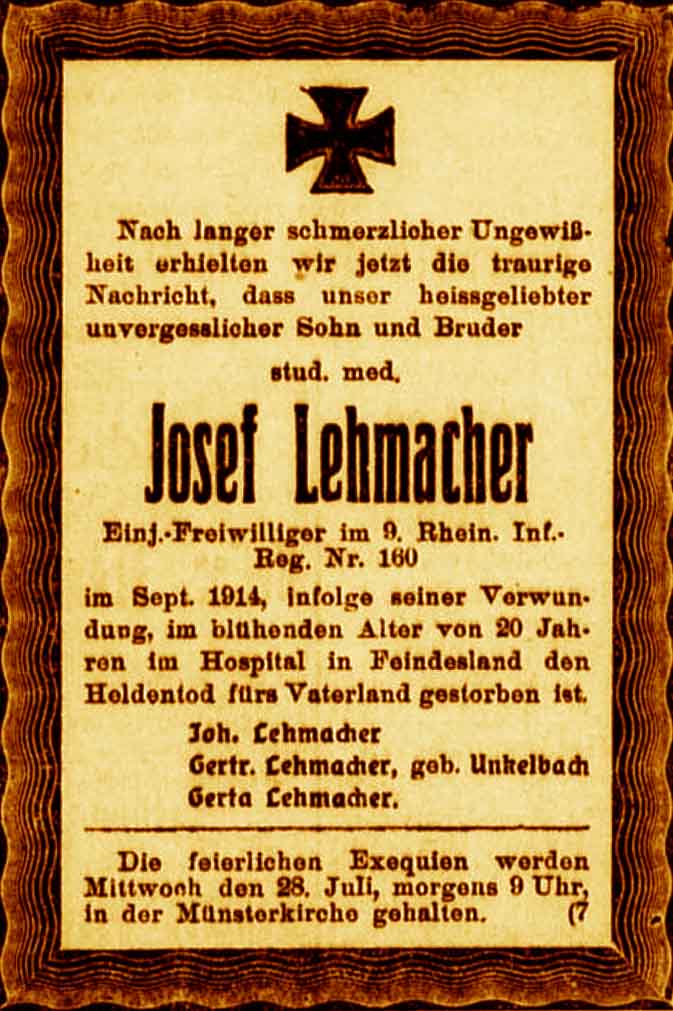 Anzeige im General-Anzeiger vom 25. Juli 1915
