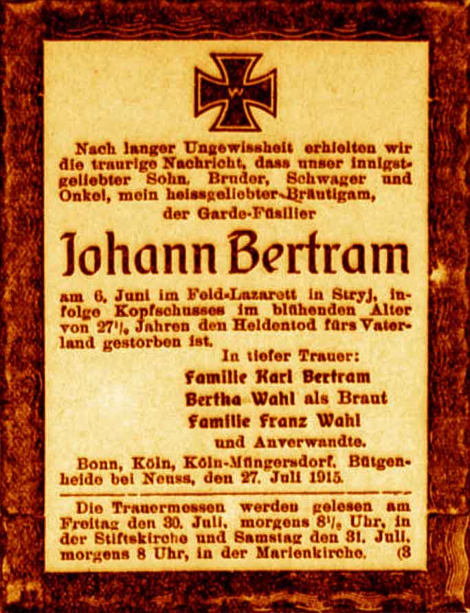 Anzeige im General-Anzeiger vom 28. Juli 1915