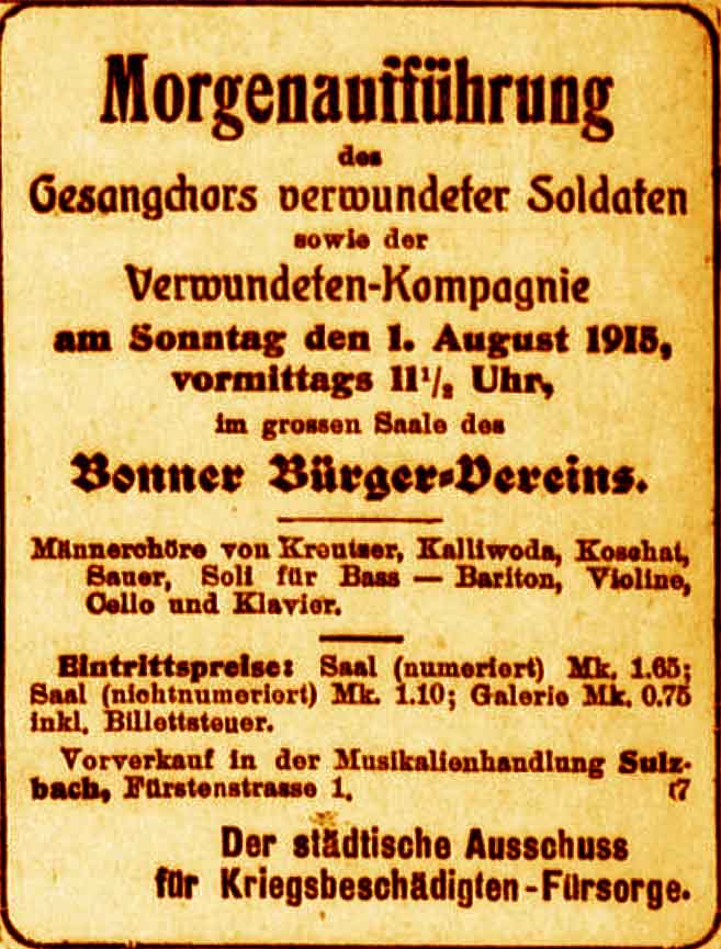 Anzeige im General-Anzeiger vom 29. Juli 1915