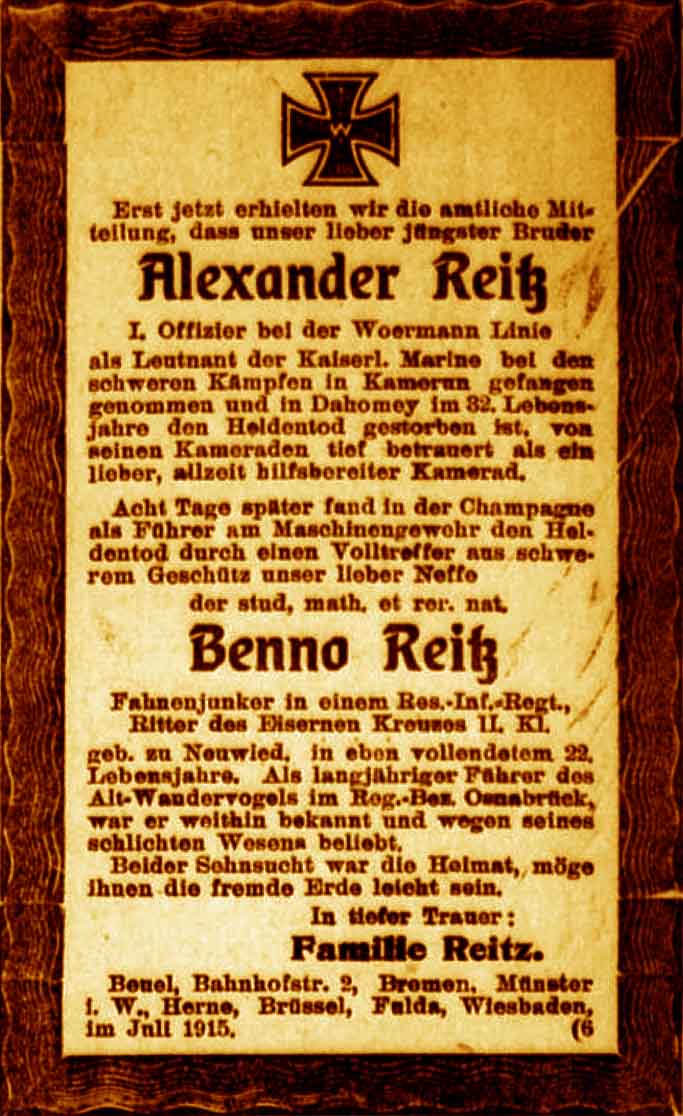 Anzeige im General-Anzeiger vom 31. Juli 1915