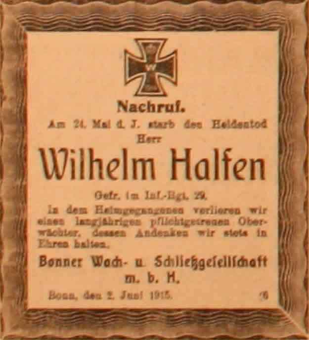 Anzeige im General-Anzeiger vom 4. Juni 1915