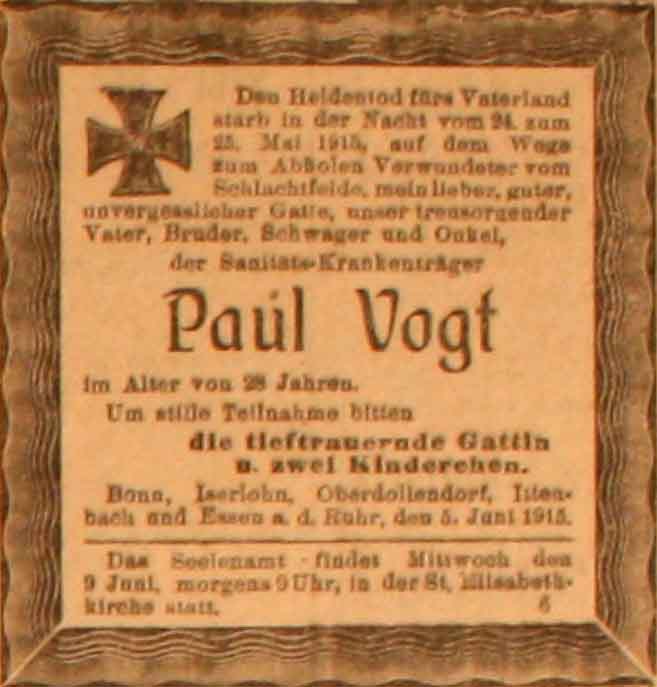 Anzeige im General-Anzeiger vom 5. Juni 1915