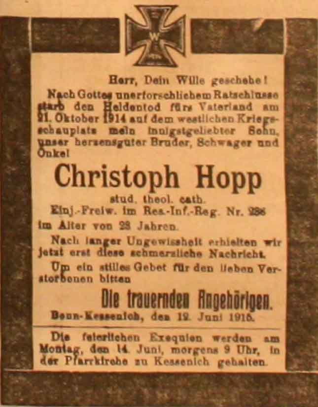 Anzeige in der Deutschen Reichs-Zeitung vom 12. Juni 1915