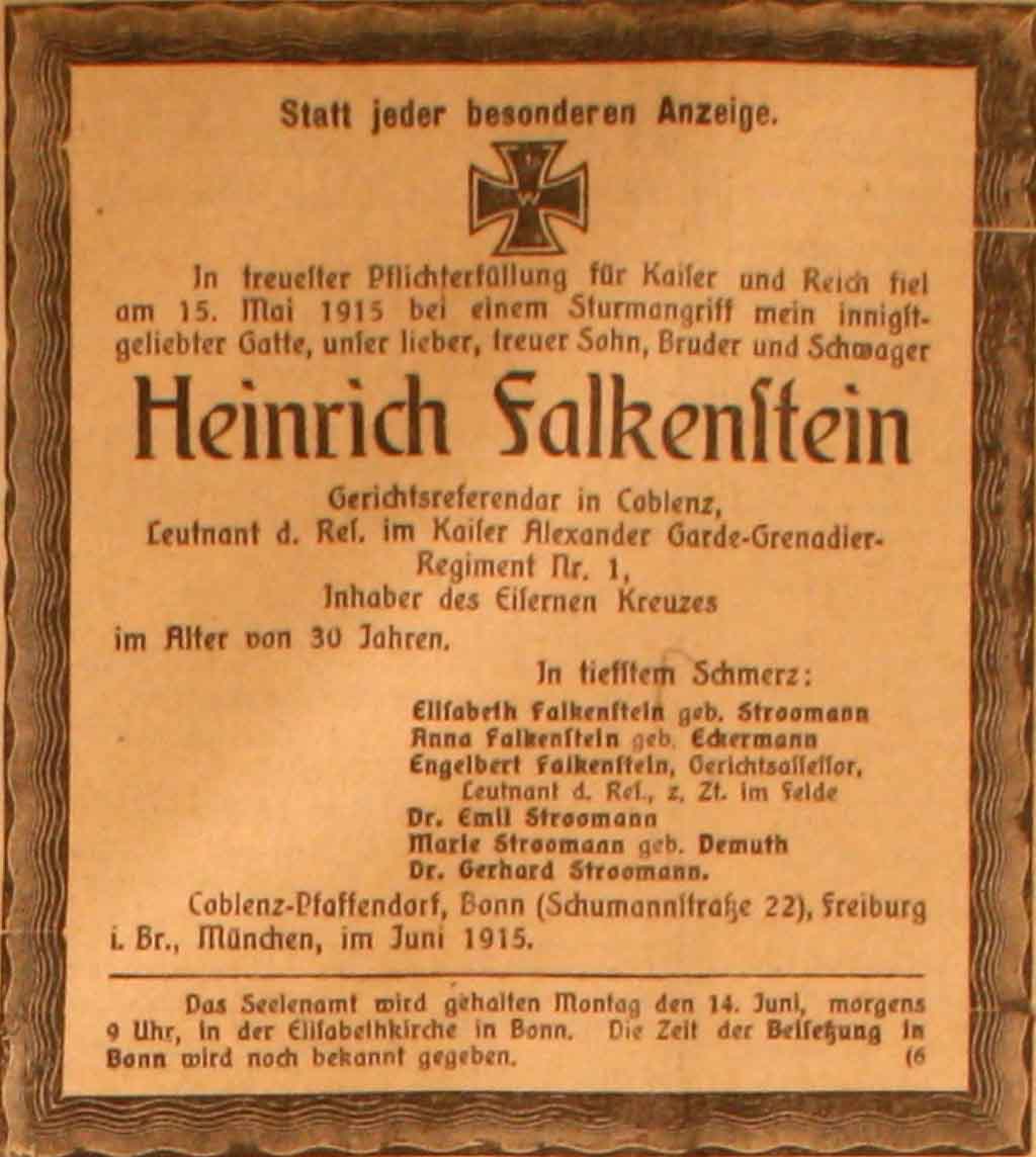 Anzeige im General-Anzeiger vom 12. Juni 1915