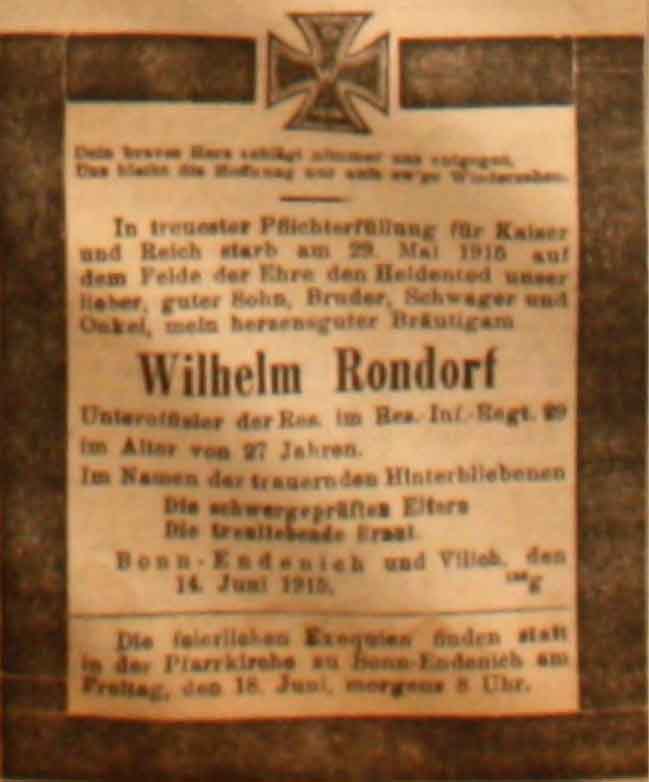 Anzeige in der Deutschen Reichs-Zeitung vom 15. Juni 1915