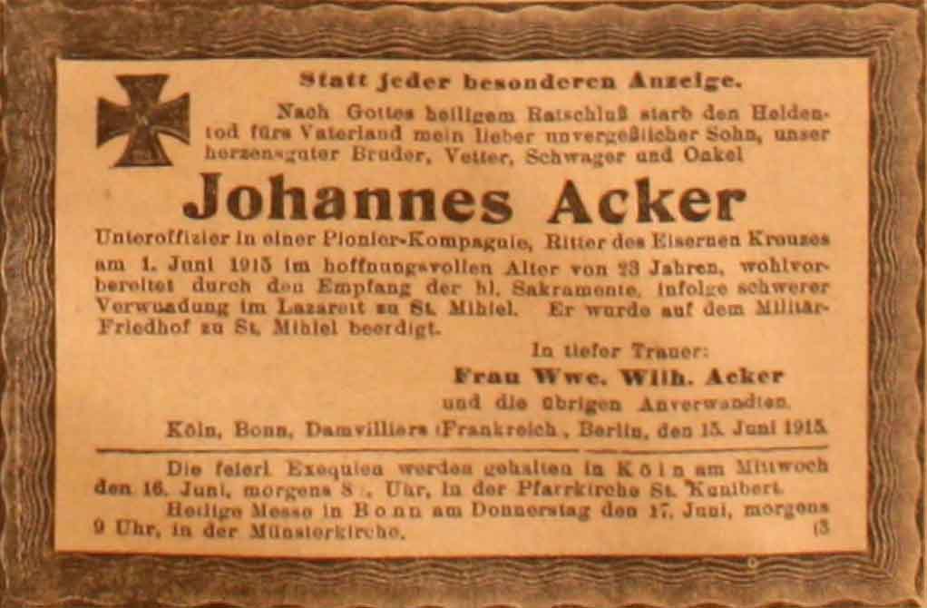 Anzeige im General-Anzeiger vom 16. Juni 1915