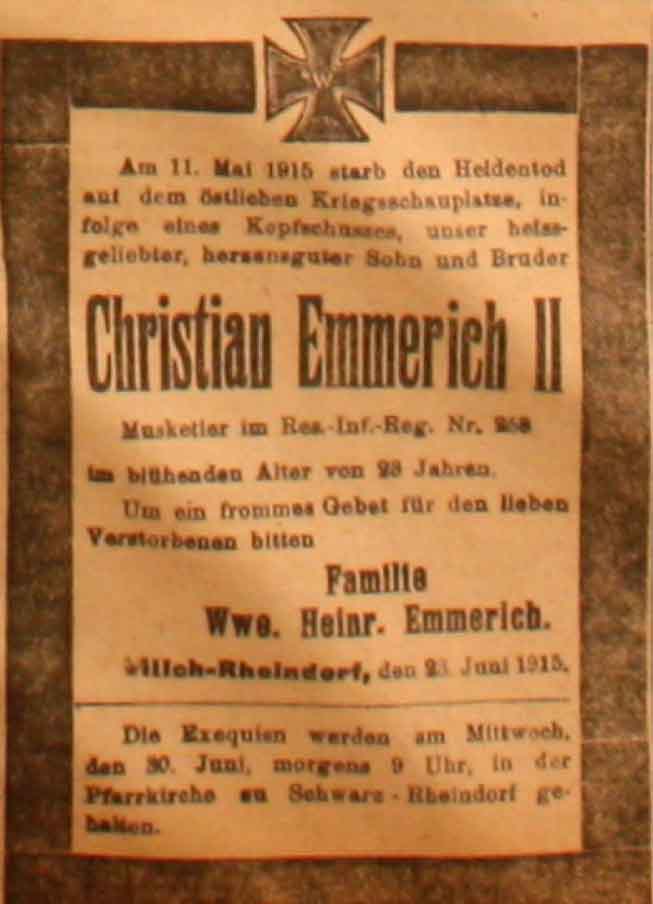 Anzeige in der Deutschen Reichs-Zeitung vom 24. Juni 1915